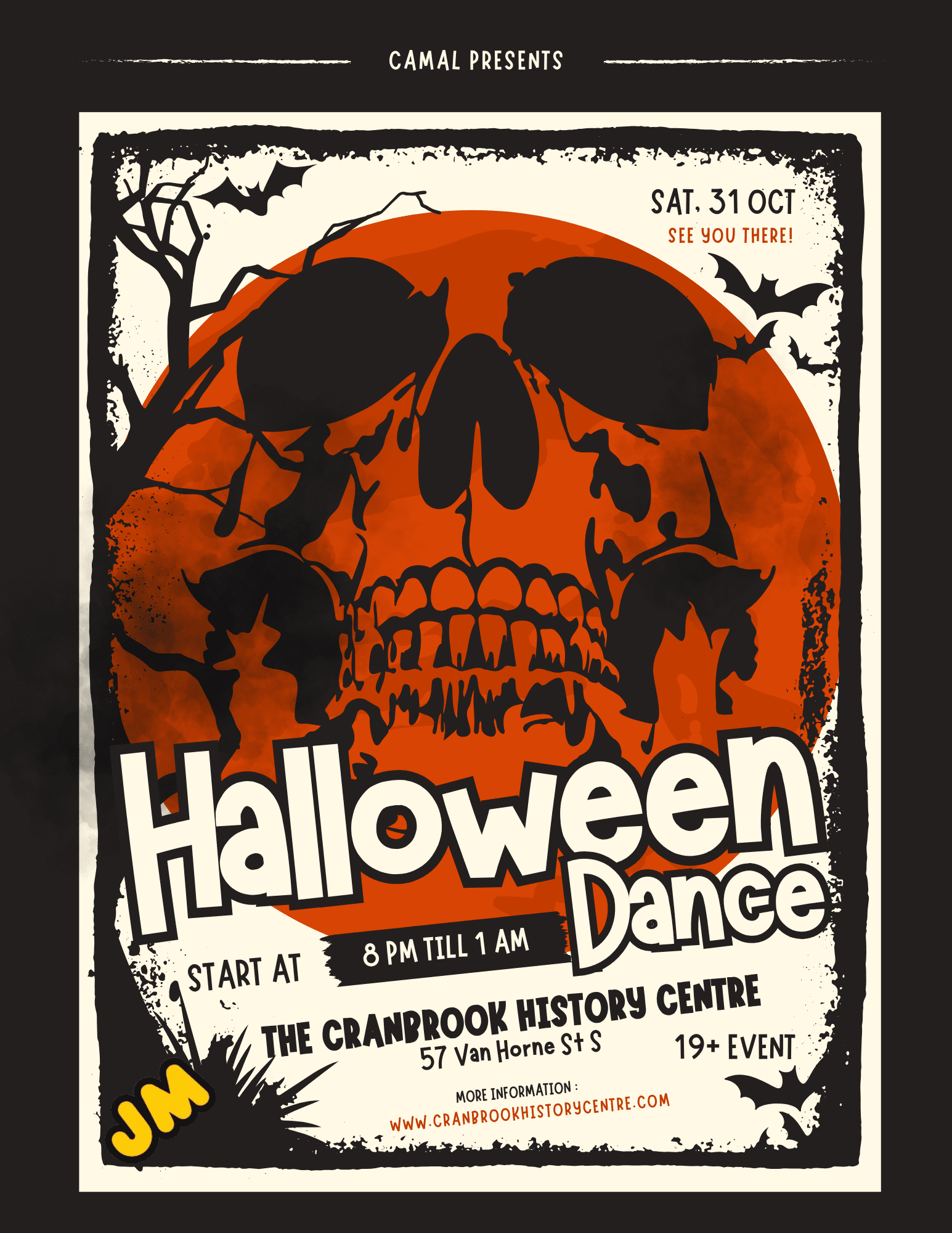 Orange Black Cream Spooky Illustrative Halloween Party Flyer
